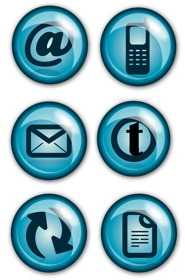 Buttons showing contact icons such as mail, email, mobile and twitter