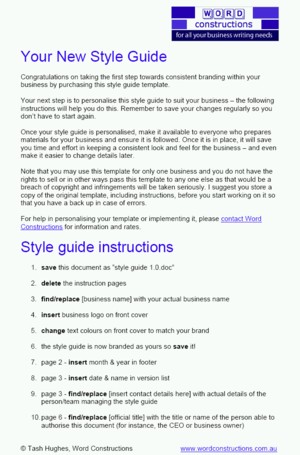 A corporate style guide template Word Constructions