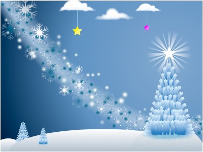 Blue Christmas lights and tree