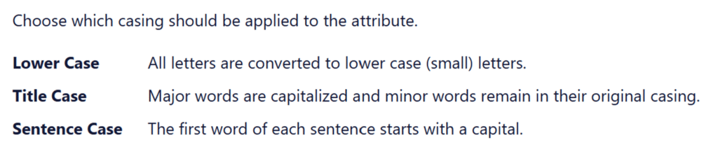 An example of missed consistency - options of lower, title and sentence case but all are written in Title Case
